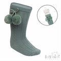 Sage Green Knee High Pom Socks
