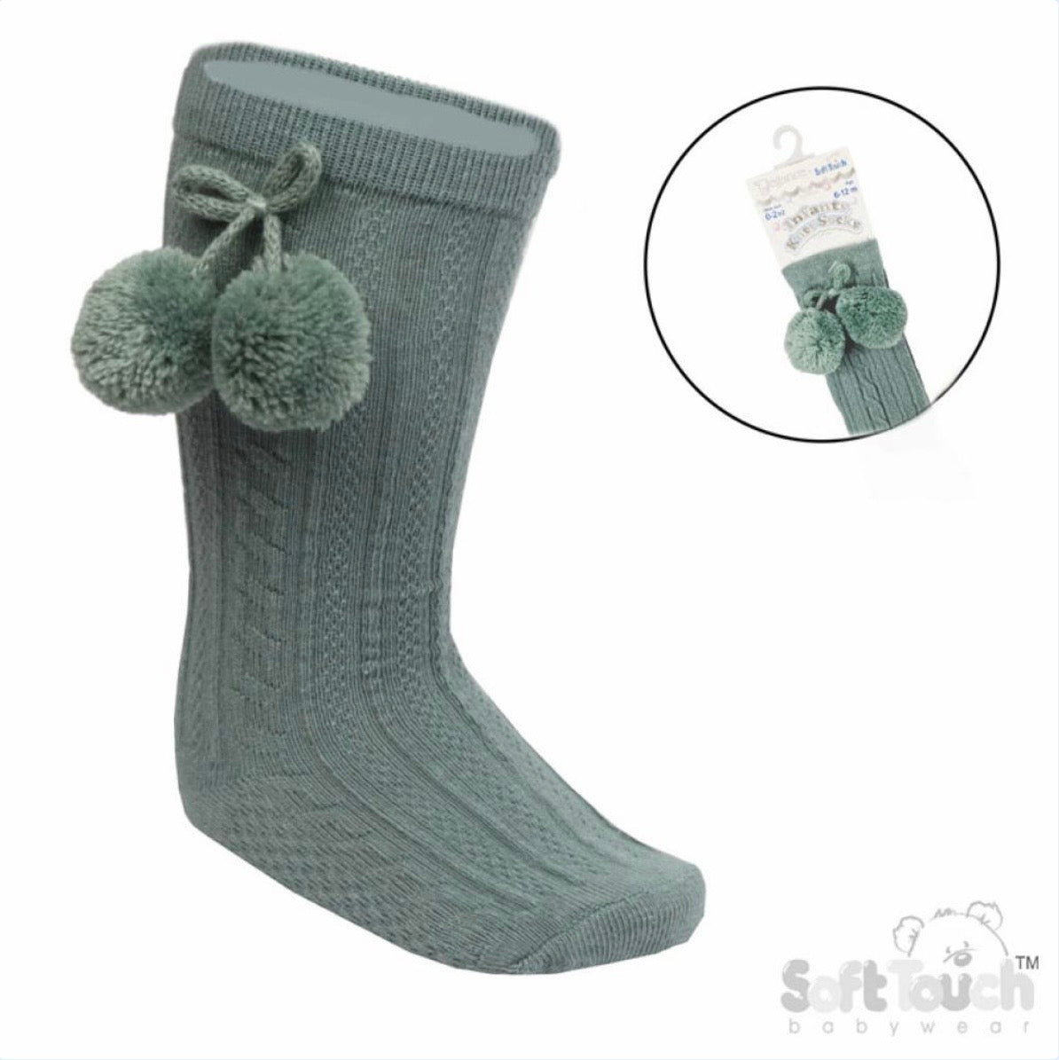 Sage Green Knee High Pom Socks