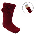 Burghandy Knee High Pom Socks