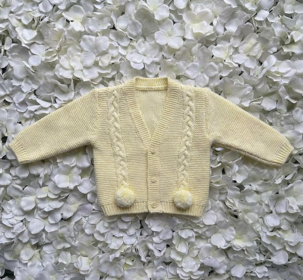 Lemon Pom Cable Knit Cardigan