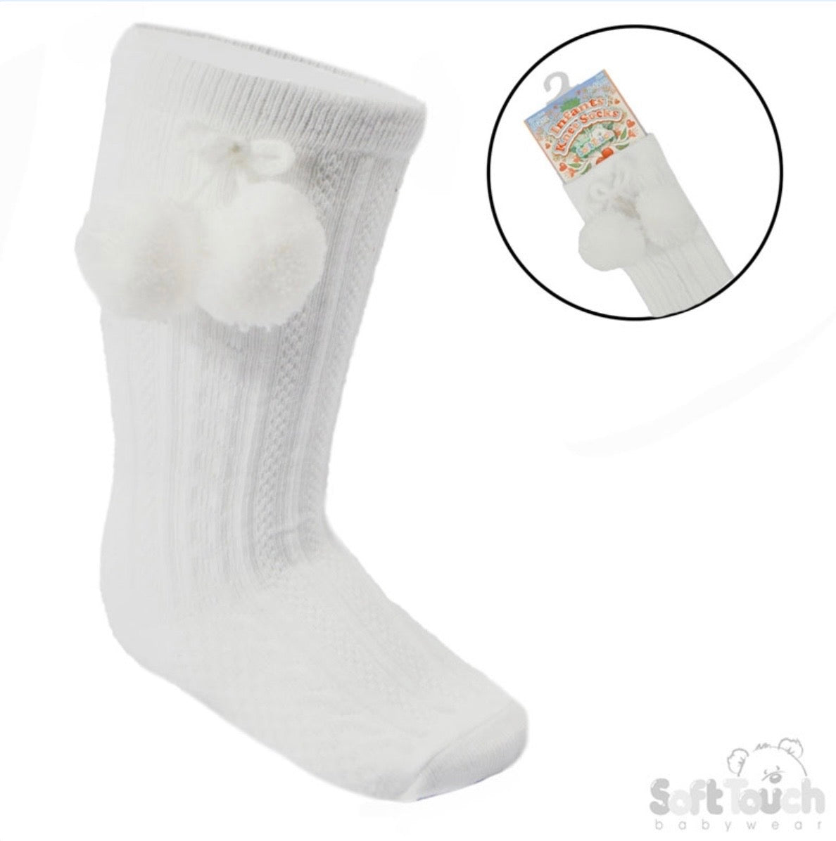 White Knee High Pom Socks