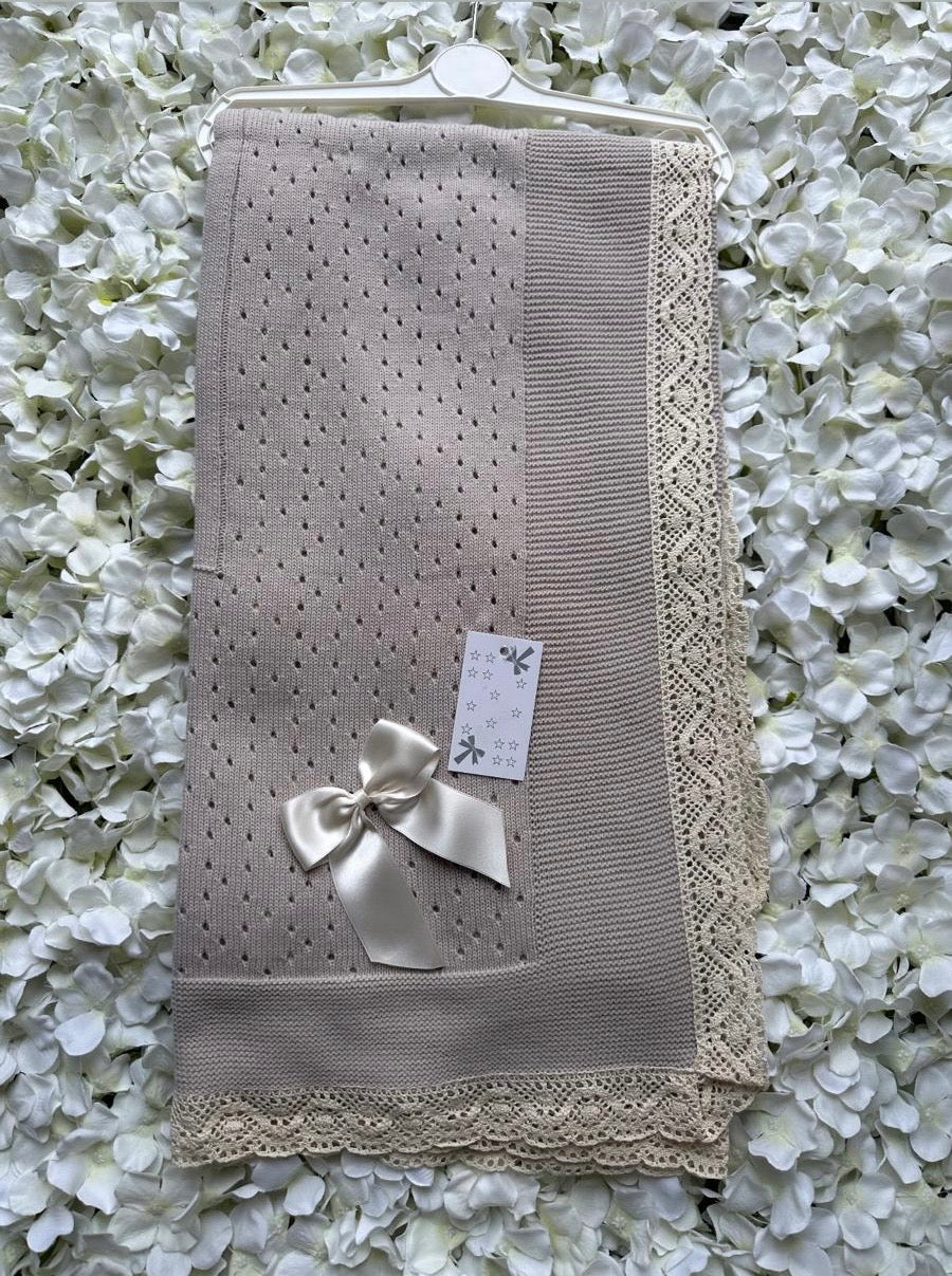 Taupe & Gold Bow Luxury Spanish Shawl