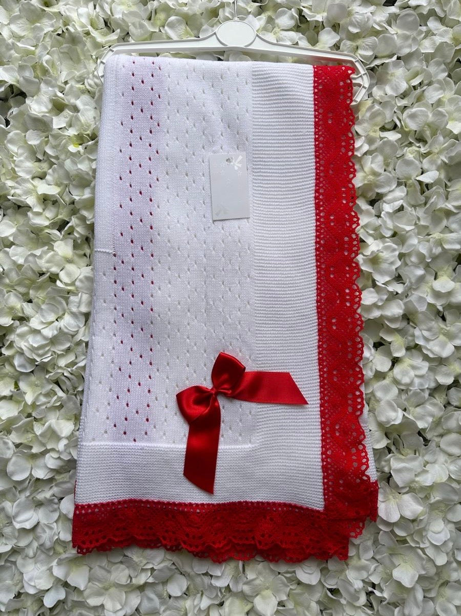 White & Red Bow Luxury Spanish Shawl