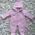 Pink Cable Knit Hooded Pramsuit - Pom Hood