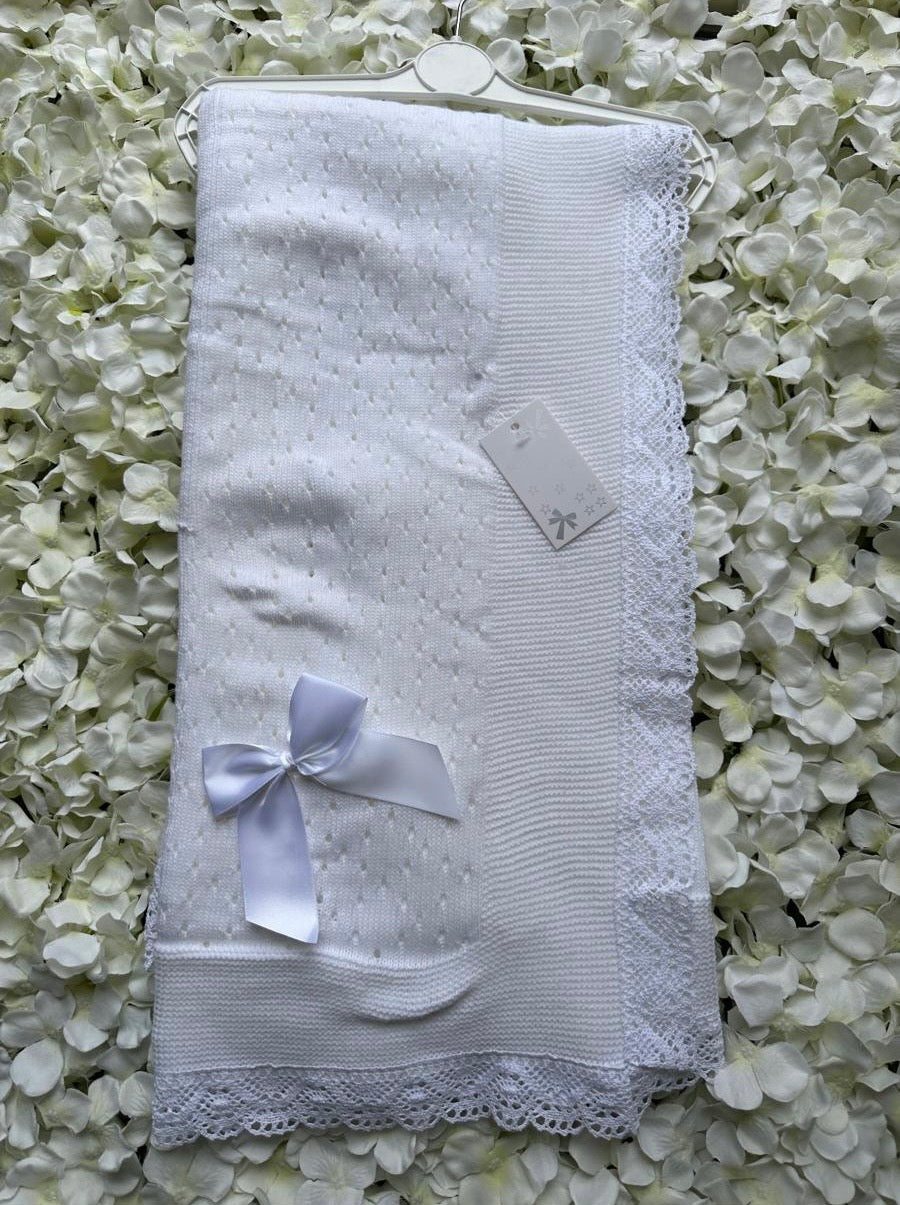 White & White Bow Luxury Spanish Shawl