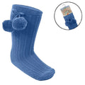 Denim Blue Knee High Pom Socks