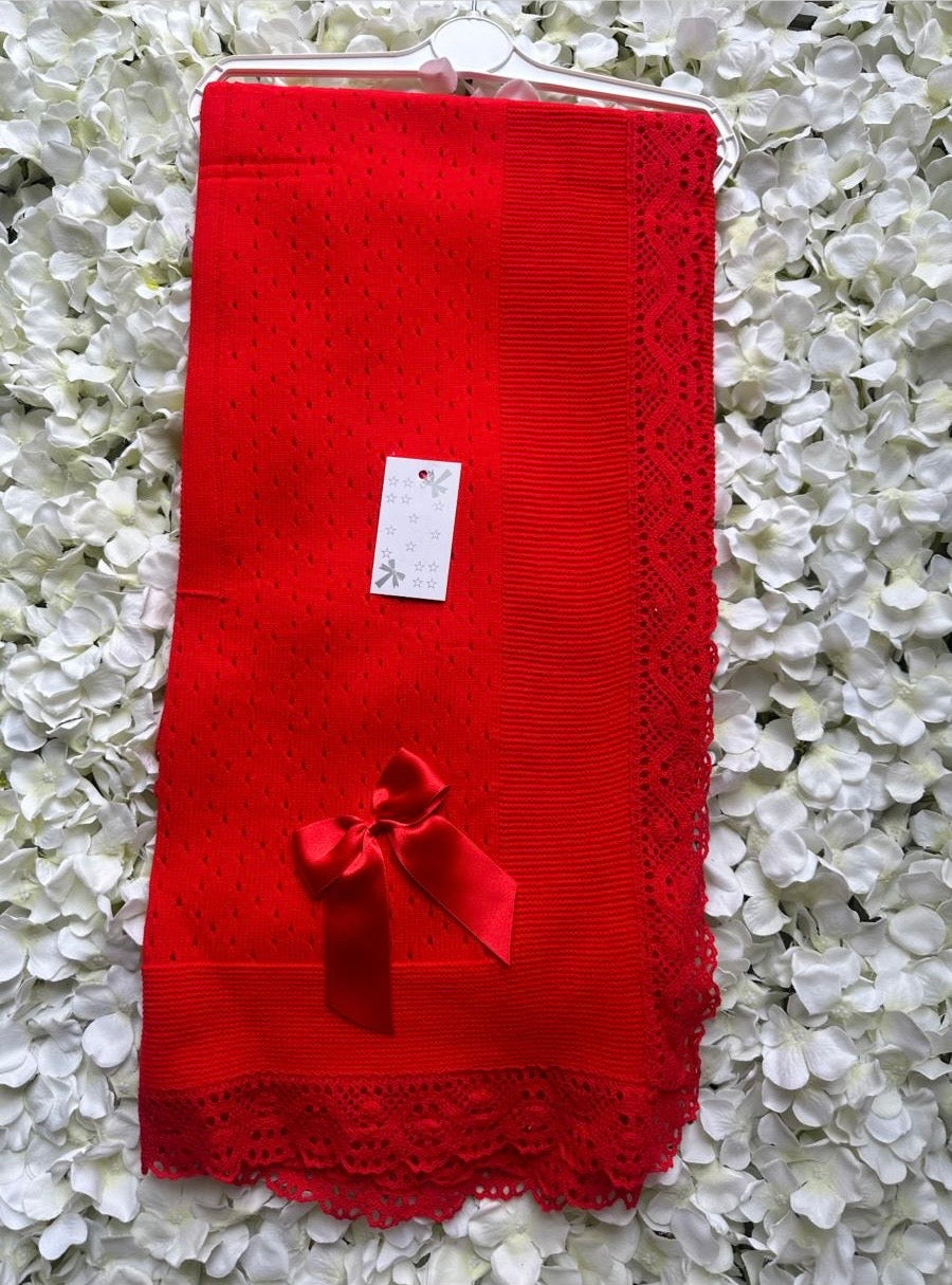 Red & Red Bow Luxury Spanish Shawl
