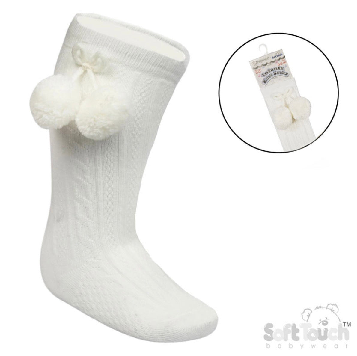 Cream Knee High Pom Socks