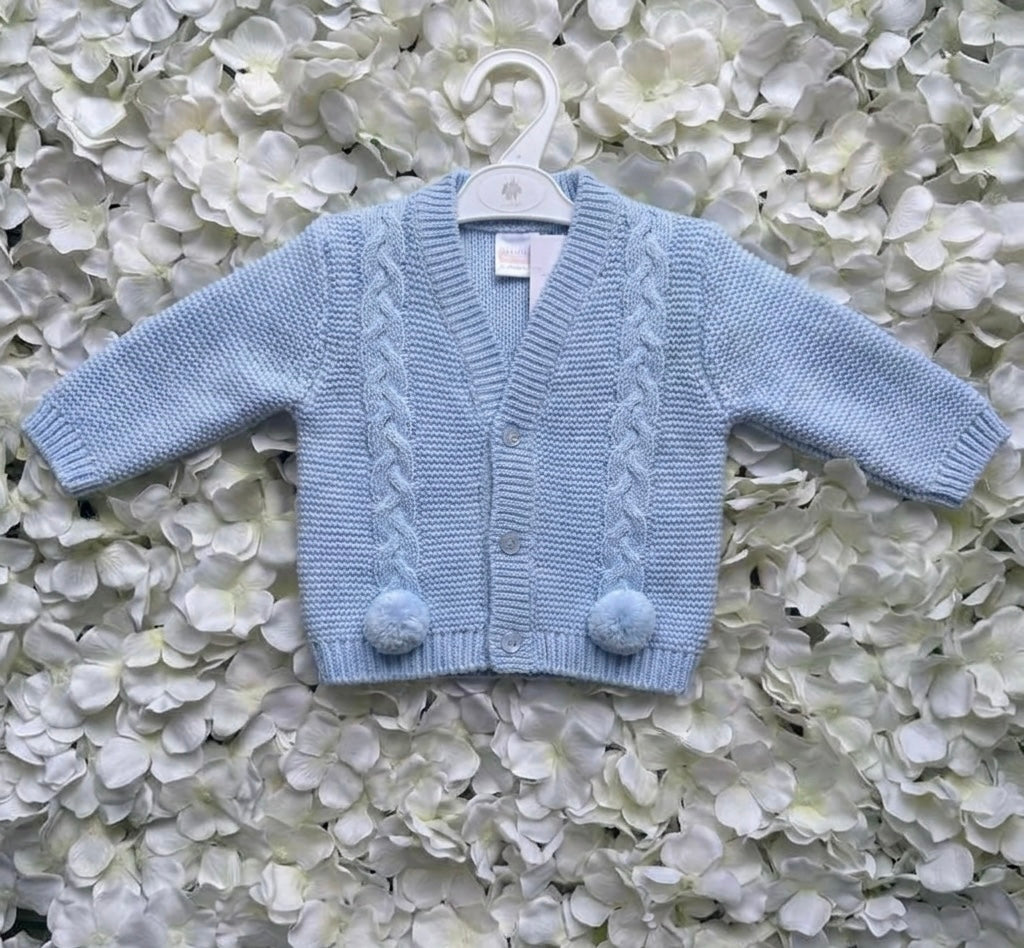 Baby Blue Pom Cable Knit Cardigan