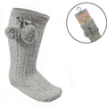 Grey Knee High Pom Socks