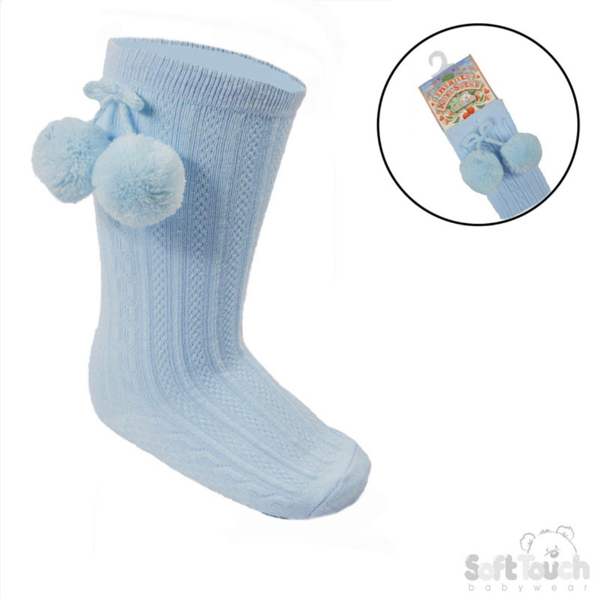Baby Blue Knee High Pom Socks