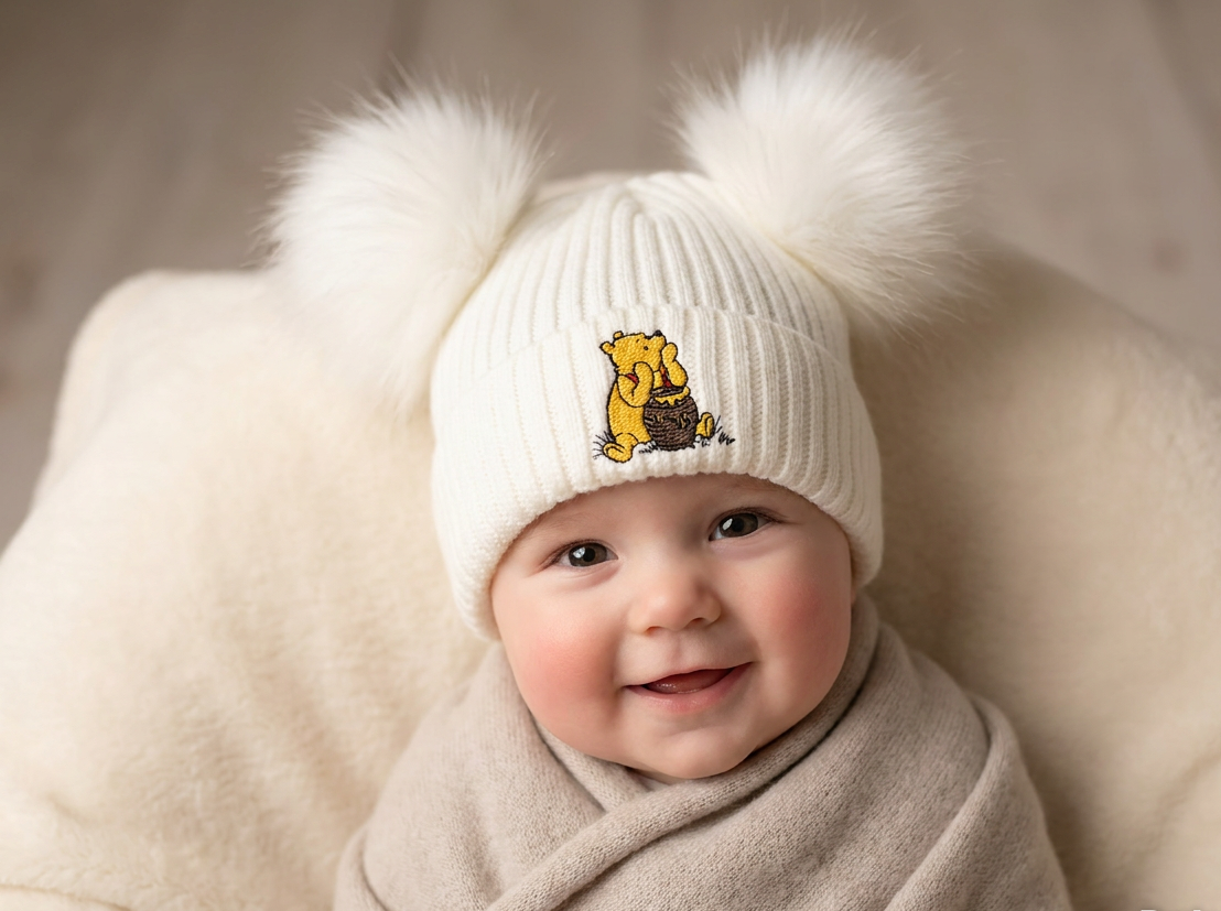 White Winnie The Pooh Single Pom Hat