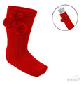 Red Knee High Pom Socks