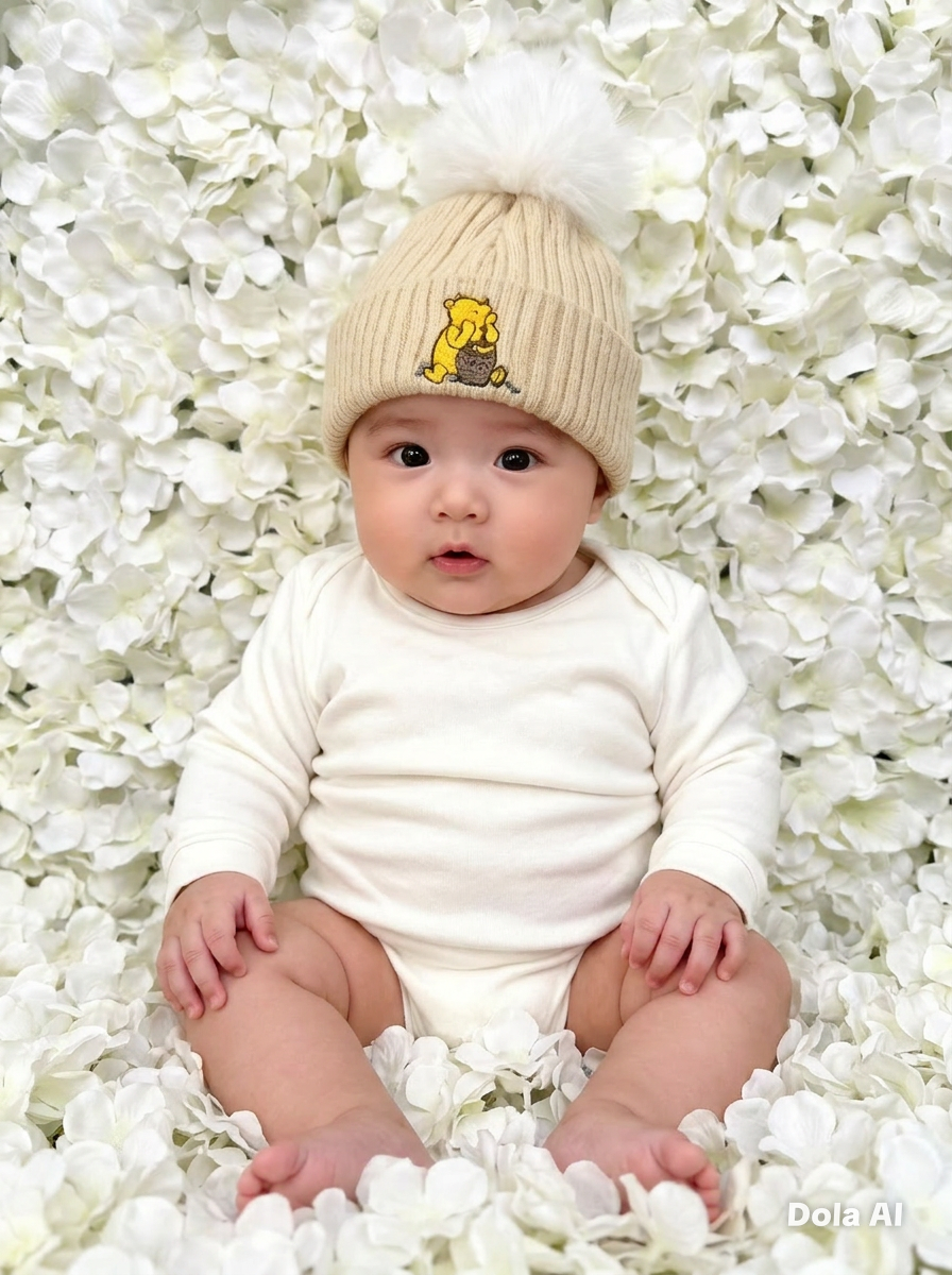 Beige Winnie The Pooh Single Pom Hat