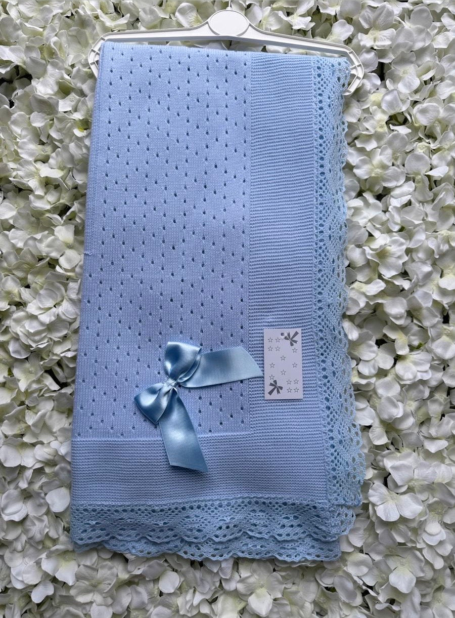 Baby Blue & Baby Blue Bow Luxury Spanish Shawl