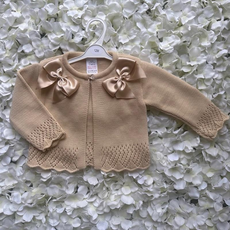 Beige Double Bow Cardigan