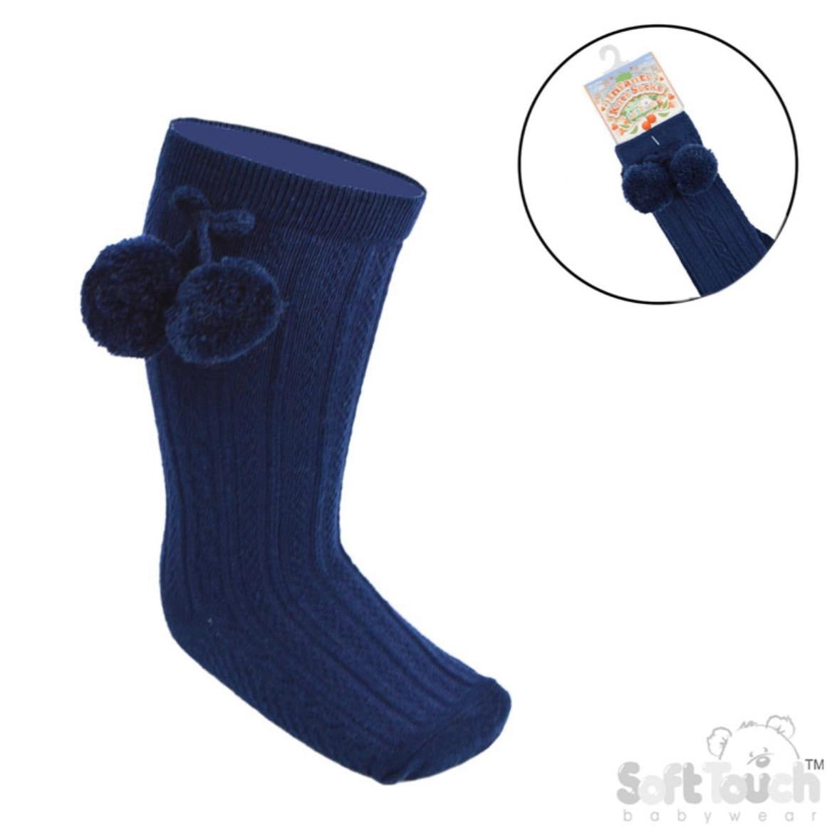 Navy Knee High Pom Socks