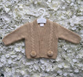 Beige Pom Cable Knit Cardigan