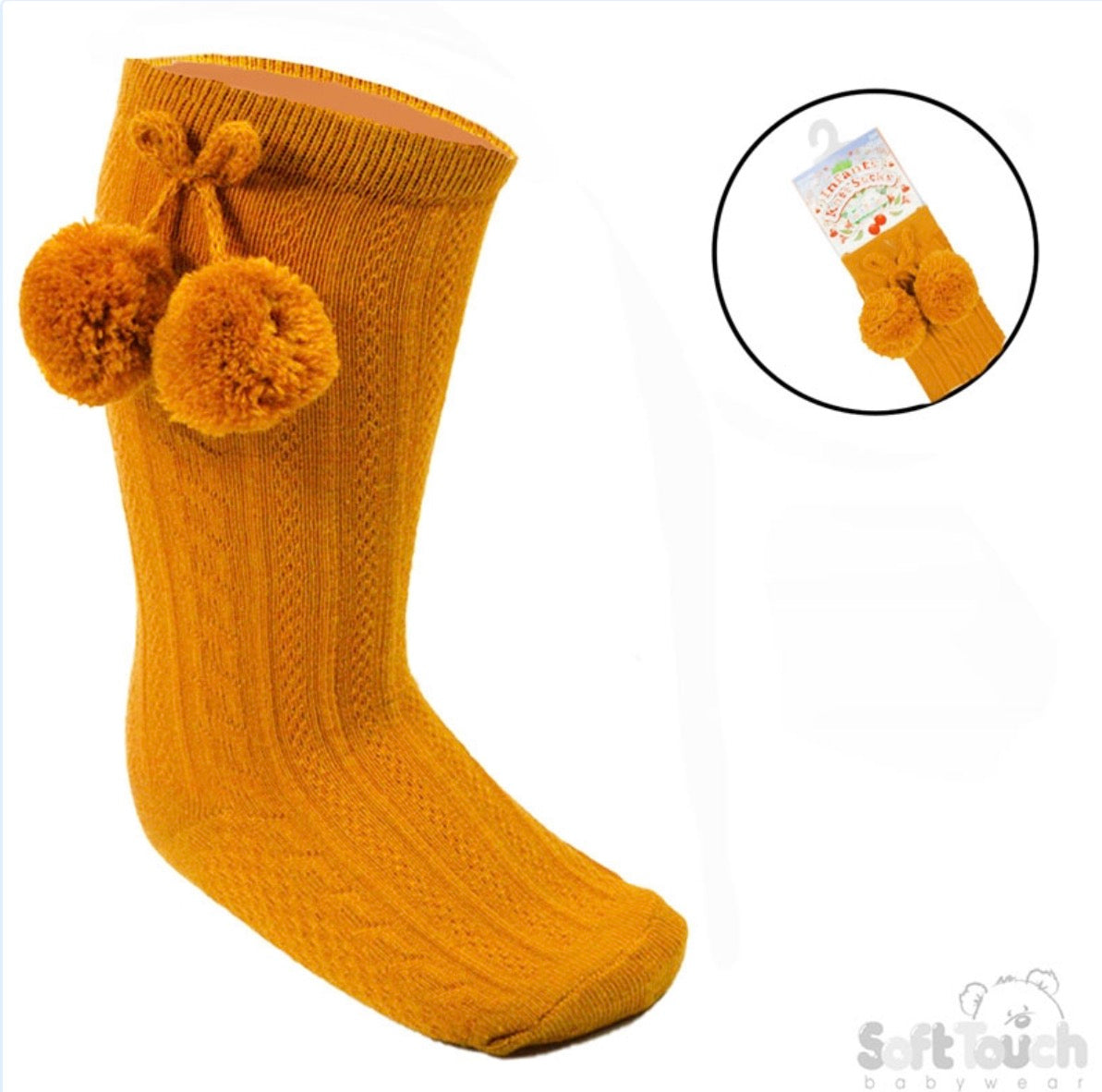 Mustard Knee High Pom Socks
