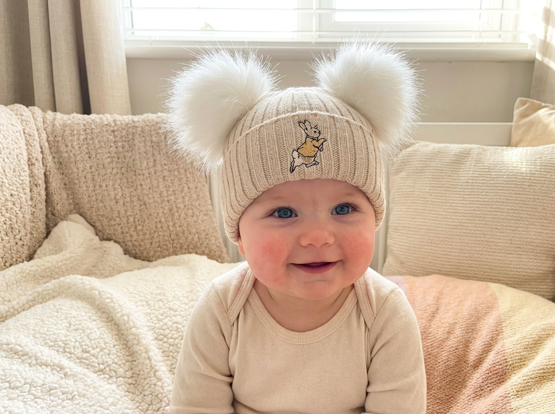 Beige Peter Rabbit Double Pom Hat