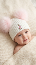 White & Pink Peter Rabbit Double Pom Hat