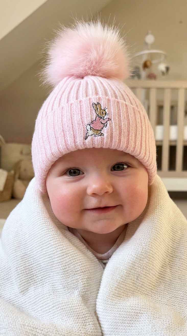Pink Peter Rabbit Single Pom Hat