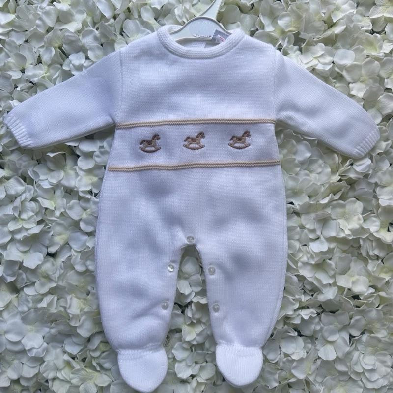 White Luxury Soft Rocking Horse Babygrow