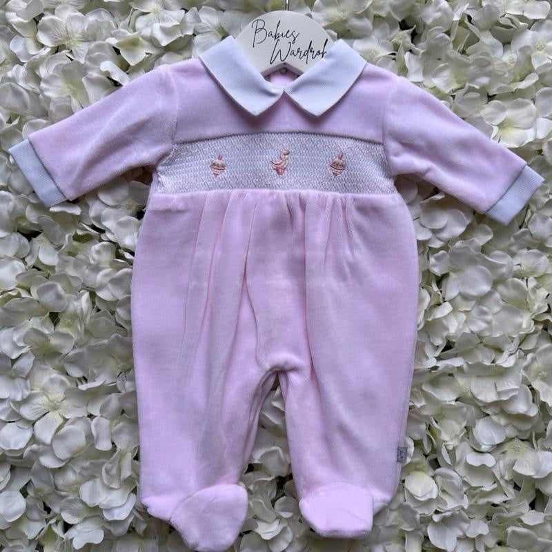 Pink Spinning Toys Spanish Velour Babygrow