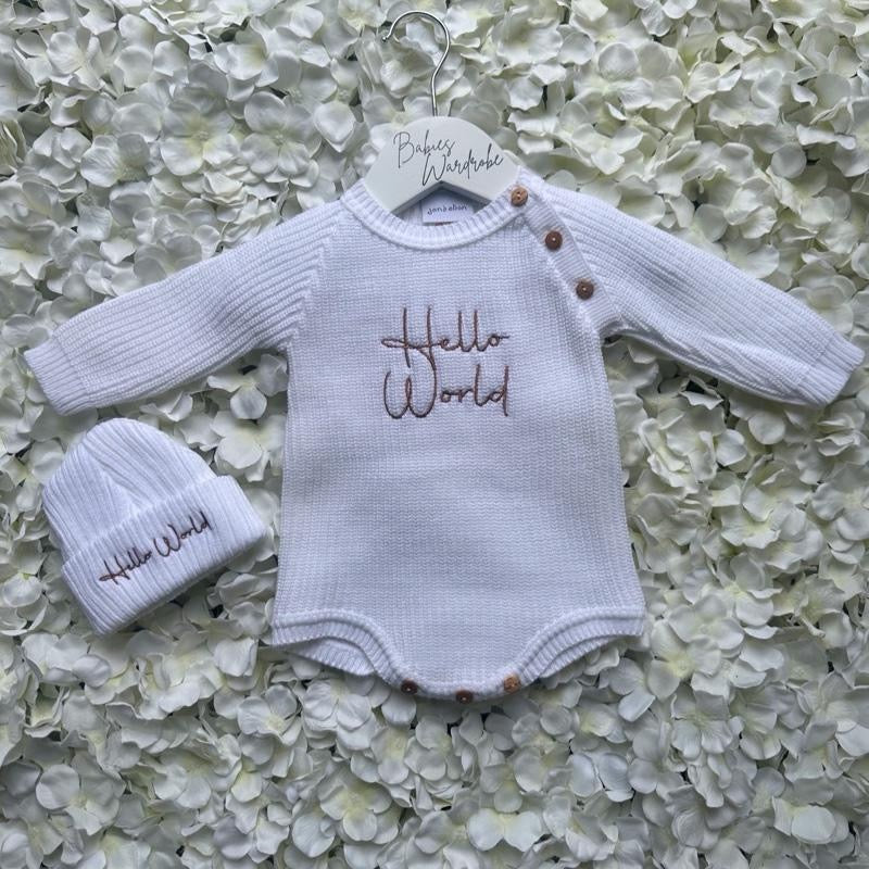 White Hello World Romper & Matching Hat