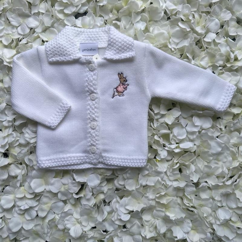 White & Pink Peter Rabbit Soft Embroidered Cardigan