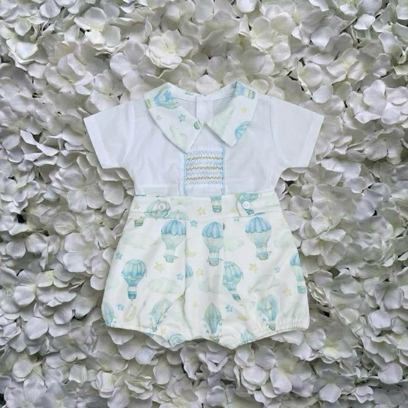 Blue Spanish Hot Air Balloon Smockrd Romper