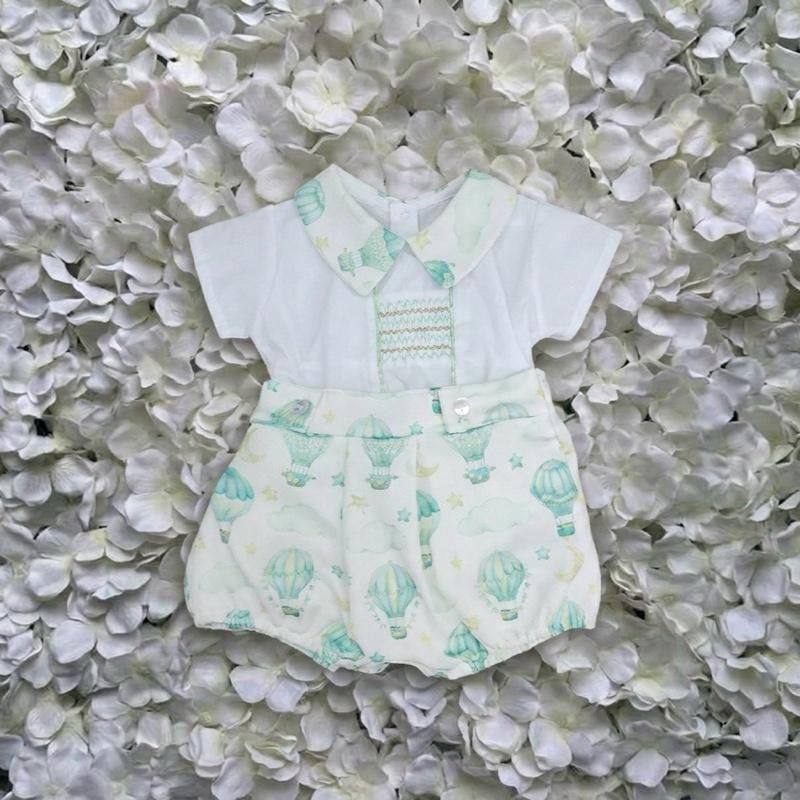 Mint Green Spanish Hot Air Balloon Smocked Romper